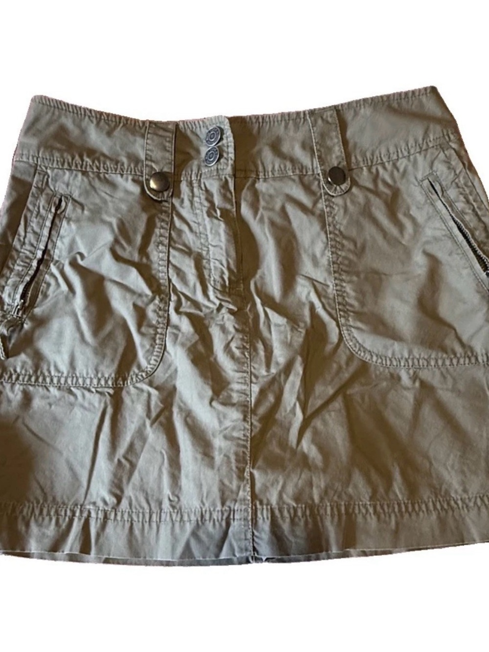 New York & Company Khaki Cargo Mini Skort Pockets Button Women 4